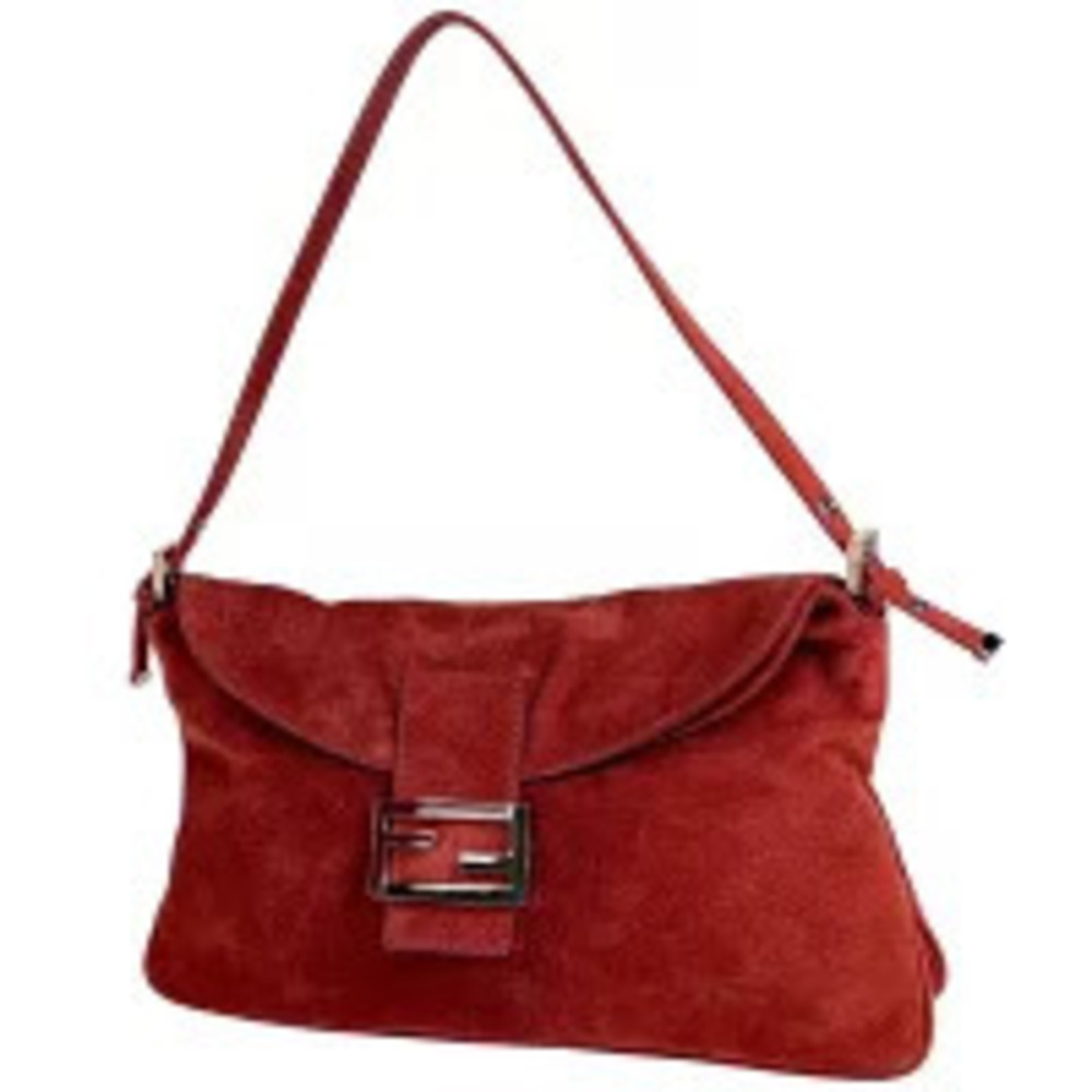 Fendi Zucca Shoulder Bag Handbag Suede Red